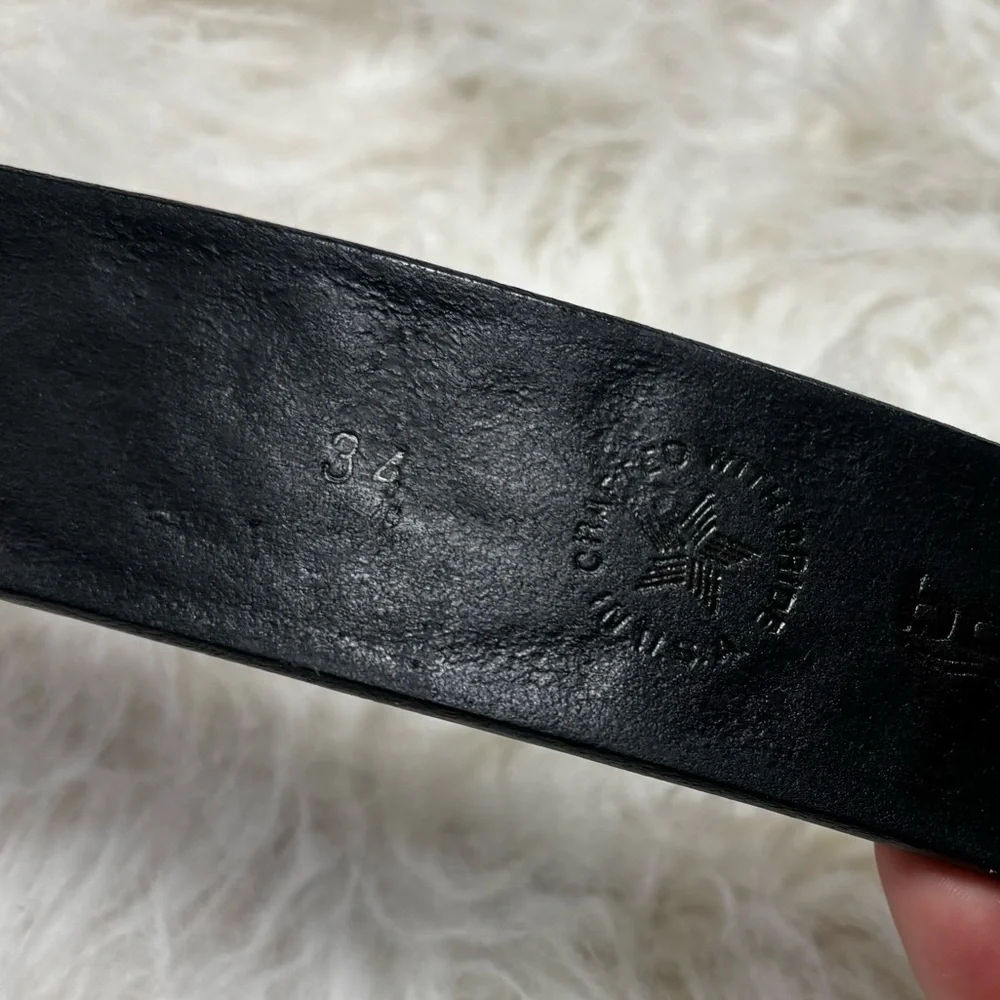 Boston Leather Black Paisley Embossed Leather Belt w/ Solid Brass Buckle size 34